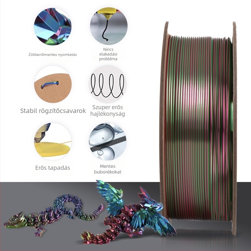 Silk PLA filament - 330 m, 1,3 kg, 0,01 mm pontosság, FDM 3D nyomtatáshoz, Dewang