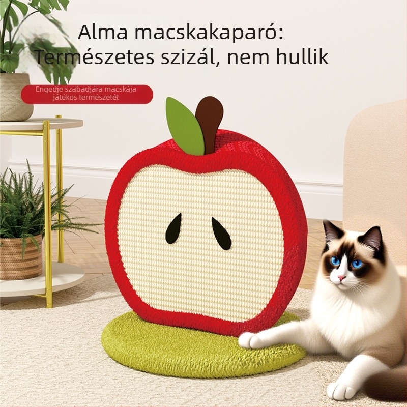 Függőleges macska karmoló deszka sisalból, tartós, alma mintával, 3D-ellenálló játék minden évszakra
