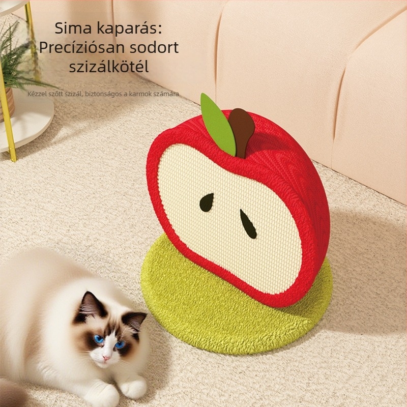 Függőleges macska karmoló deszka sisalból, tartós, alma mintával, 3D-ellenálló játék minden évszakra