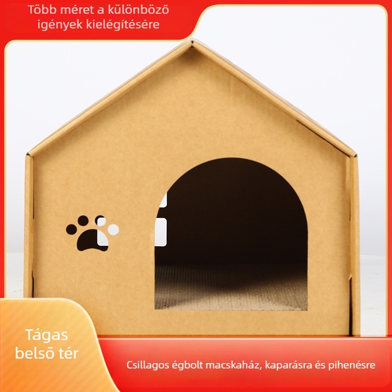 Beépített macska kaparó deszka és macska fészek, kopásálló, nagy méretű hullámos kartonból készült játék macskáknak