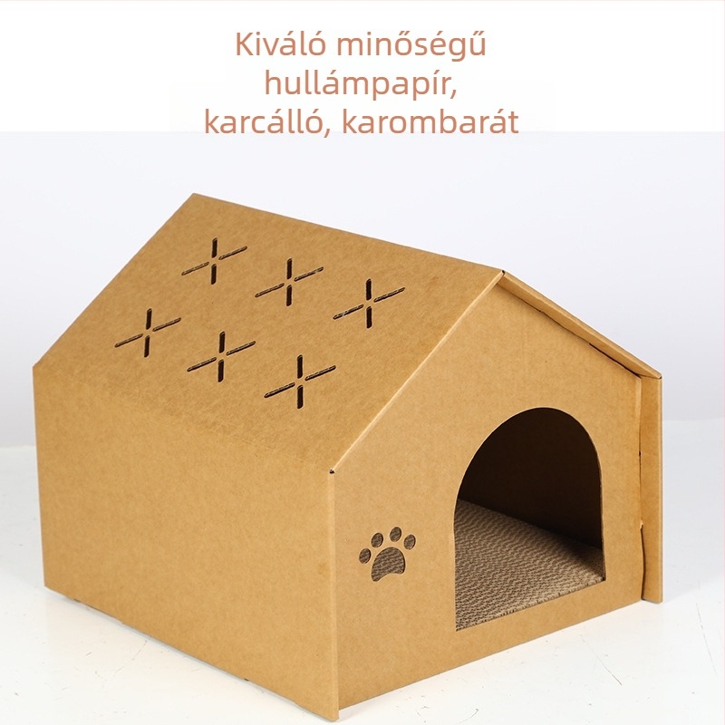 Beépített macska kaparó deszka és macska fészek, kopásálló, nagy méretű hullámos kartonból készült játék macskáknak