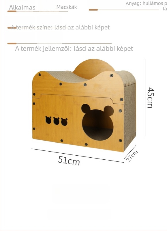 Macskafészek és karmalap, integrált kopásálló karmalap, hullámkarton macskaház, rajzfilmszerű stílusú, 12 darabos készlet