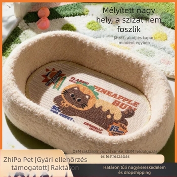 Szizál macska karmoló tábla, kopásálló és szöszmentes felülettel, extránagy integrált macskafészek, egész éves használatra, mélyített karmágy, macskákhoz való kiegészítők