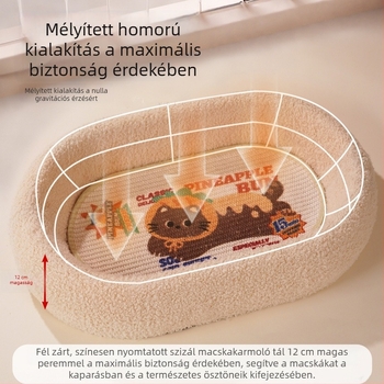 Szizál macska karmoló tábla, kopásálló és szöszmentes felülettel, extránagy integrált macskafészek, egész éves használatra, mélyített karmágy, macskákhoz való kiegészítők