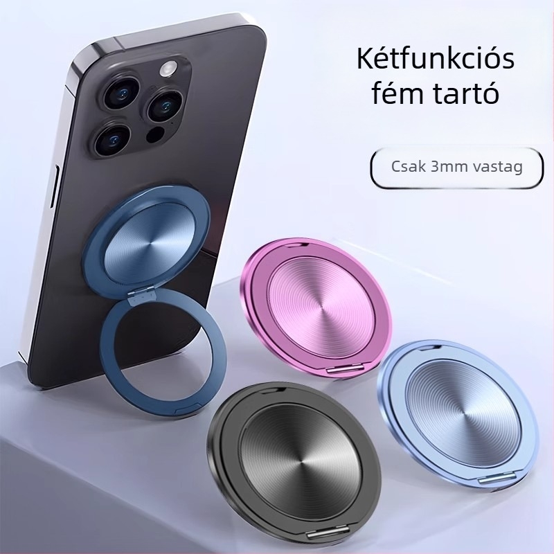 Asztali telefon-tartó 360°-os forgással, mágneses MagSafe-kompatibilitás, hátoldali ragasztós gyűrűtartó