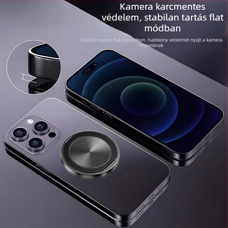 Asztali telefon-tartó 360°-os forgással, mágneses MagSafe-kompatibilitás, hátoldali ragasztós gyűrűtartó