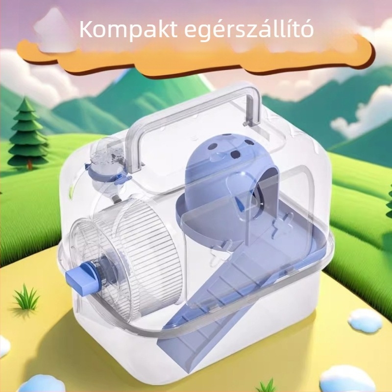 Hamster ketrec, műanyag, átlátszó panorámás, kézzel hordozható, négyszögletes, beltéri és kültéri használatra