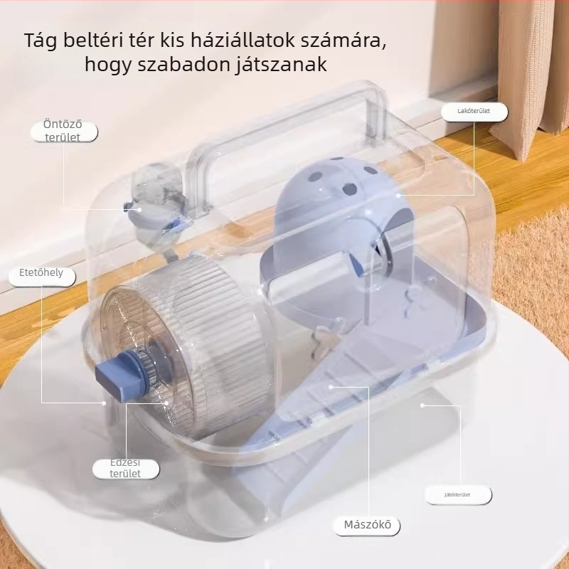 Hamster ketrec, műanyag, átlátszó panorámás, kézzel hordozható, négyszögletes, beltéri és kültéri használatra