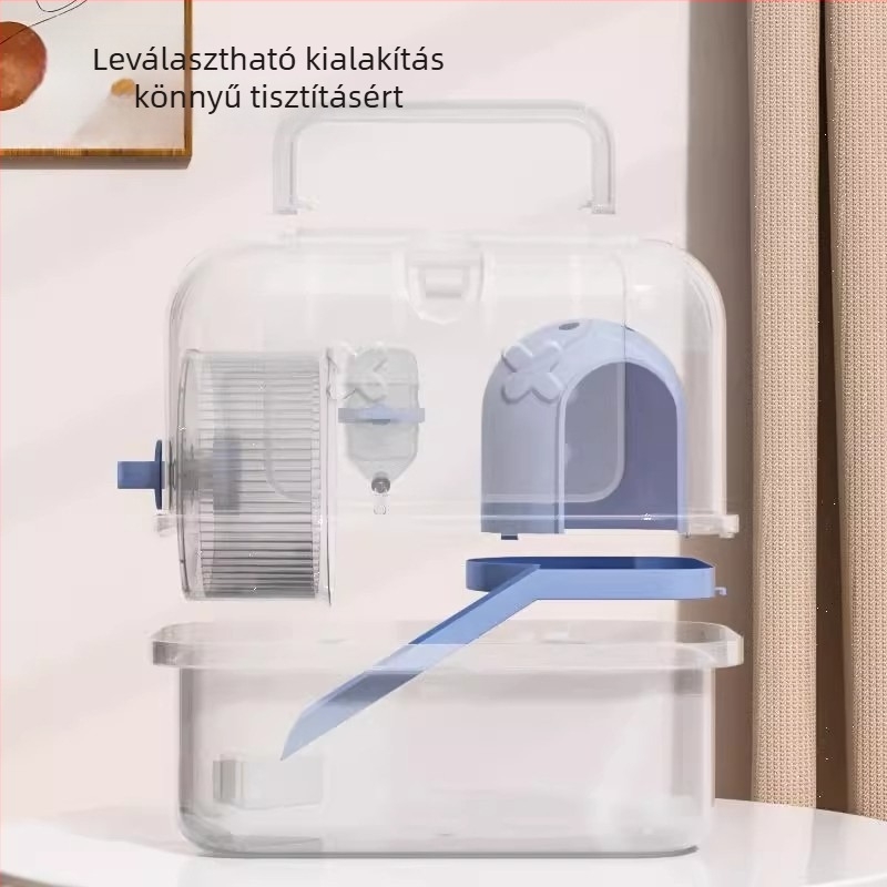 Hamster ketrec, műanyag, átlátszó panorámás, kézzel hordozható, négyszögletes, beltéri és kültéri használatra