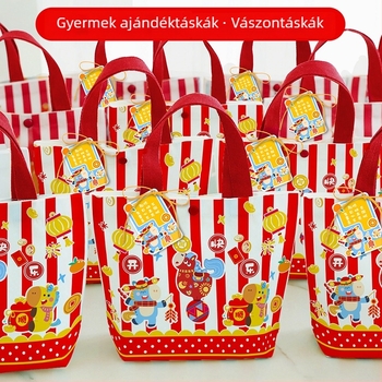 Gyerekeknek készült vászon ajándéktáska rajzfilm stílussal, Logónyomtatás: Igen; Készleten és testreszabható