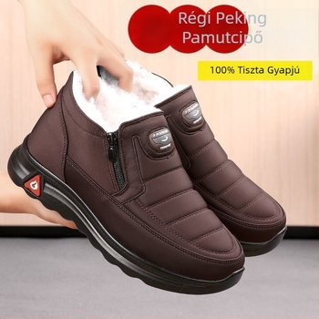 Férfi téli magas szárú bakancs meleg gyapjú belsővel, csúszásmentes gumitalppal, Slip-On záródás
