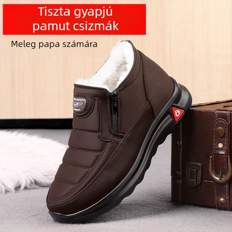 Férfi téli magas szárú bakancs meleg gyapjú belsővel, csúszásmentes gumitalppal, Slip-On záródás