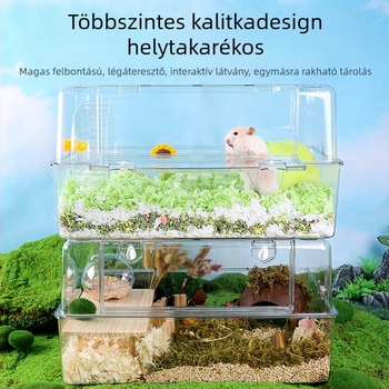 Hörcsögketrec akril panorámás kilátással, műanyagból, téglalap alakú, szellőztetett, dekoratív tájkép