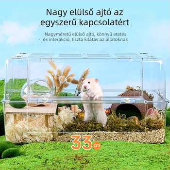 Hörcsögketrec akril panorámás kilátással, műanyagból, téglalap alakú, szellőztetett, dekoratív tájkép