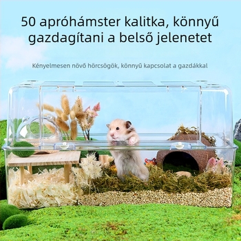 Hörcsögketrec akril panorámás kilátással, műanyagból, téglalap alakú, szellőztetett, dekoratív tájkép