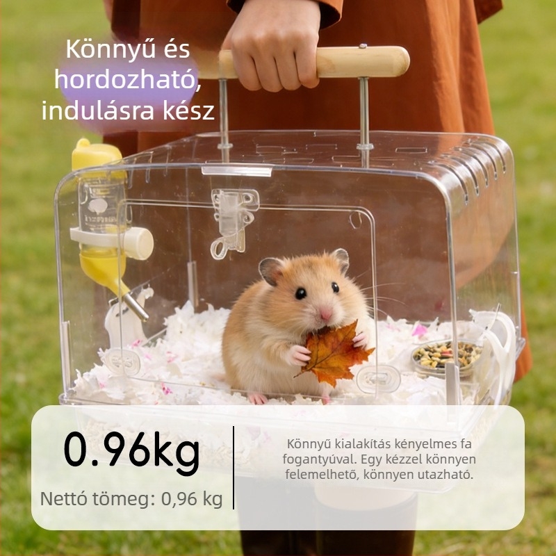 Hordozható hörcsögketrec utazáshoz, nagy belső térrel, átlátszó kialakítással