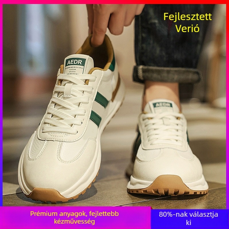 Férfi mindennapi sportcipő PU felsőrésszel, gumitalppal, fűzőzárás, magasságot növelő, csúszásmentes, könnyű, párnázott