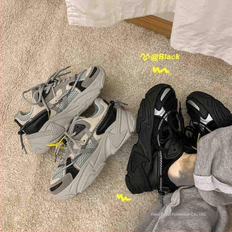 Férfiaknak szóló dad shoes stílusú casual sportcipő — nyitott orrú, fűzős, gumitalpú, légáteresztő, könnyű