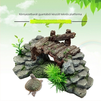 Gyanta teknős bonsai dekoráció mohás mikro tájjal – napozó és mászó platformok, fatörzs, rejtekhely, 30 darabos készlet