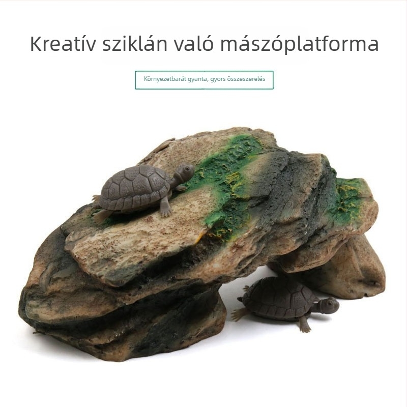 Gyanta teknős bonsai dekoráció mohás mikro tájjal – napozó és mászó platformok, fatörzs, rejtekhely, 30 darabos készlet