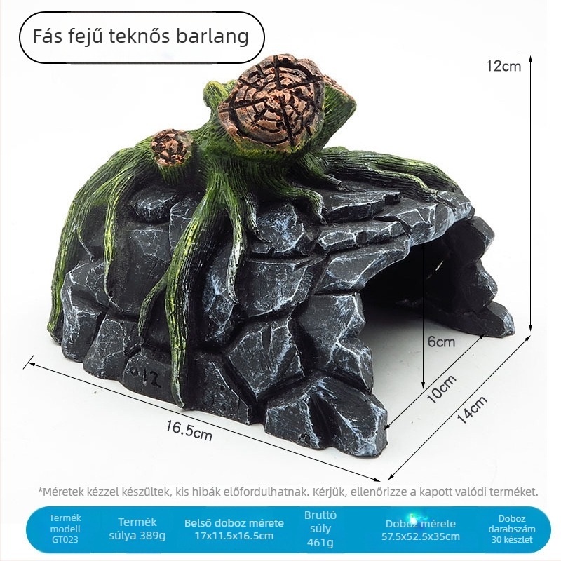 Gyanta teknős bonsai dekoráció mohás mikro tájjal – napozó és mászó platformok, fatörzs, rejtekhely, 30 darabos készlet