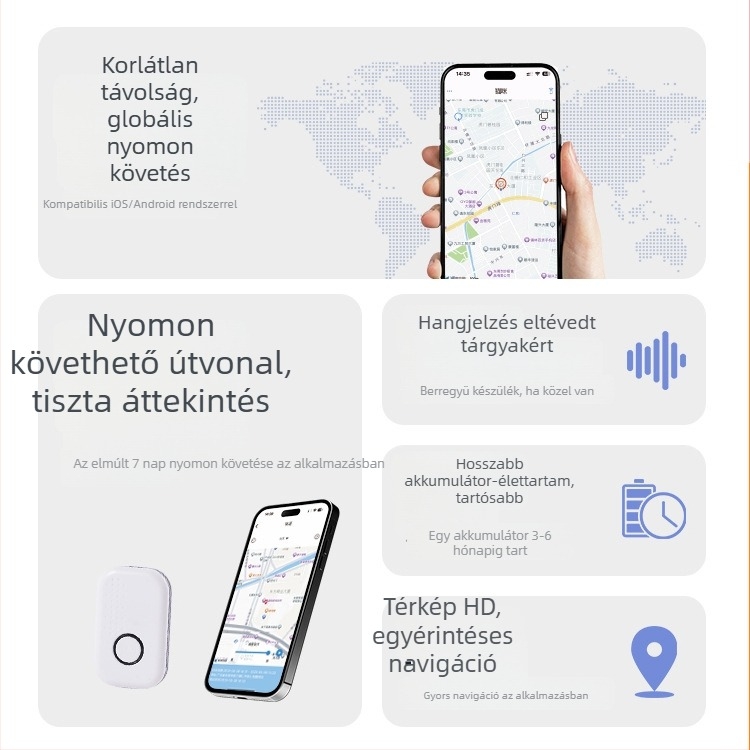 Két rendszerű állatnyomkövető Android és iOS-hez — Bluetooth 5.0, körülbelül 20 m hatótávolság, ABS anyag, kulcstartó dizájn, modell T1