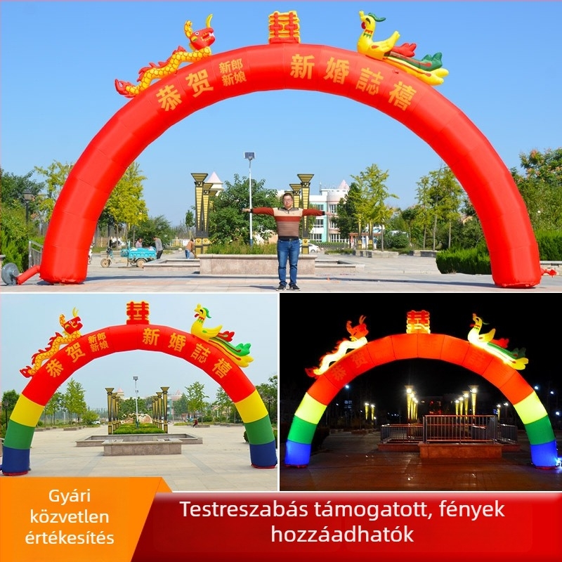 Esküvői szivárványos felfújható kapu ív világítással – Dragon és Phoenix motívum, Oxford anyag, csomag: táska, LGQ/M márka, esküvőkre