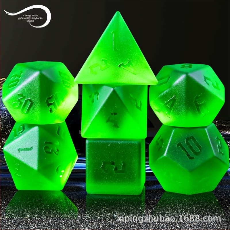 7 darabos D&D kristály dobókocka készlet, K9 Crystal, többszögű dobókockák, derékszögű stílus