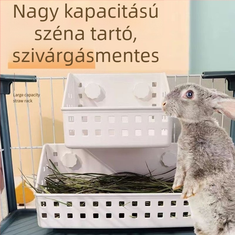 Nyúl fűtartó állvány, nagy kapacitású, beépített fűbox guineai patkánynak
