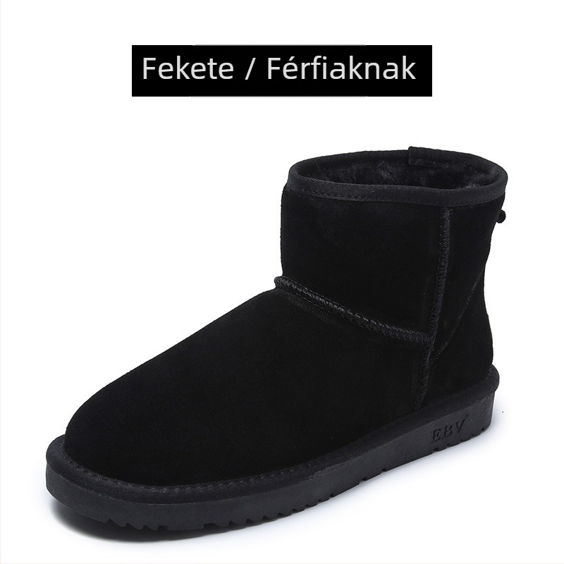 Férfi téli hócipő valódi bőr felsővel, belső műszőrme bélés, kopásálló gumitalp, csúszásmentes, varrott konstrukció
