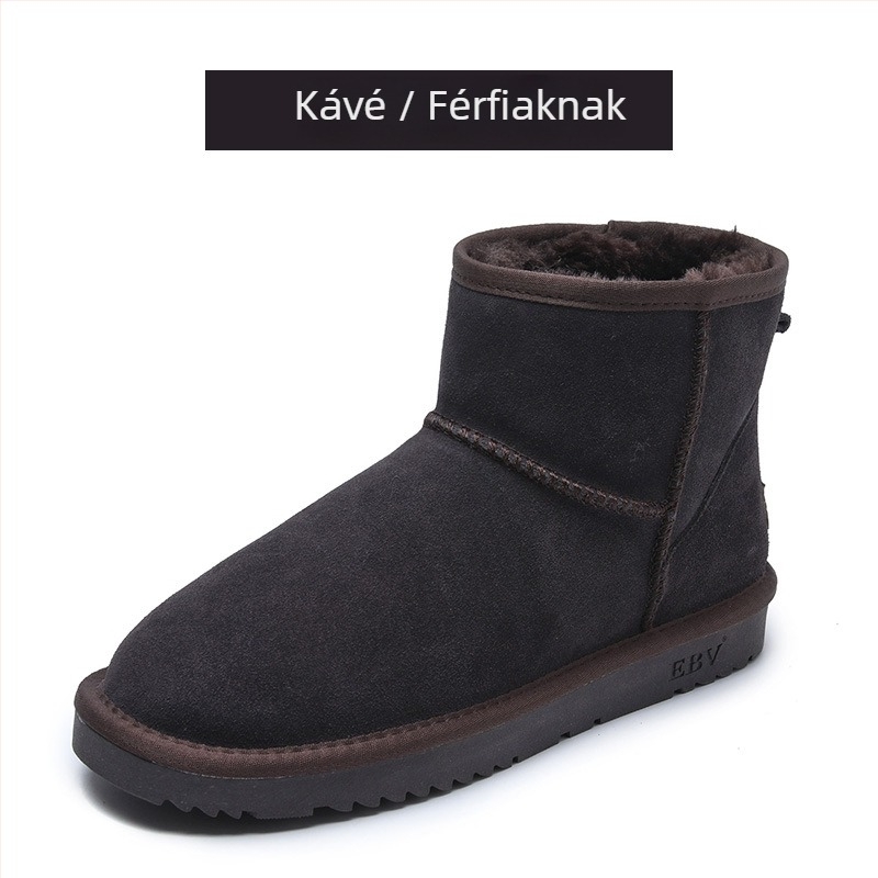 Férfi téli hócipő valódi bőr felsővel, belső műszőrme bélés, kopásálló gumitalp, csúszásmentes, varrott konstrukció