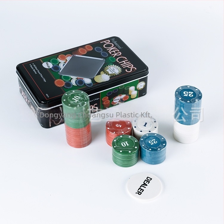 Texas Hold'em póker zsetonok készlet – 100 darab PS anyagú zseton, fémdobozban