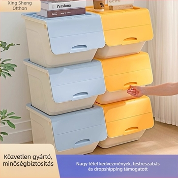Előre nyíló háztartási tároló doboz — nagy kapacitású, PP-plasztik, 100% új anyag, többfunkciós a játékok, könyvek és ruhák számára, por- és nedvességálló