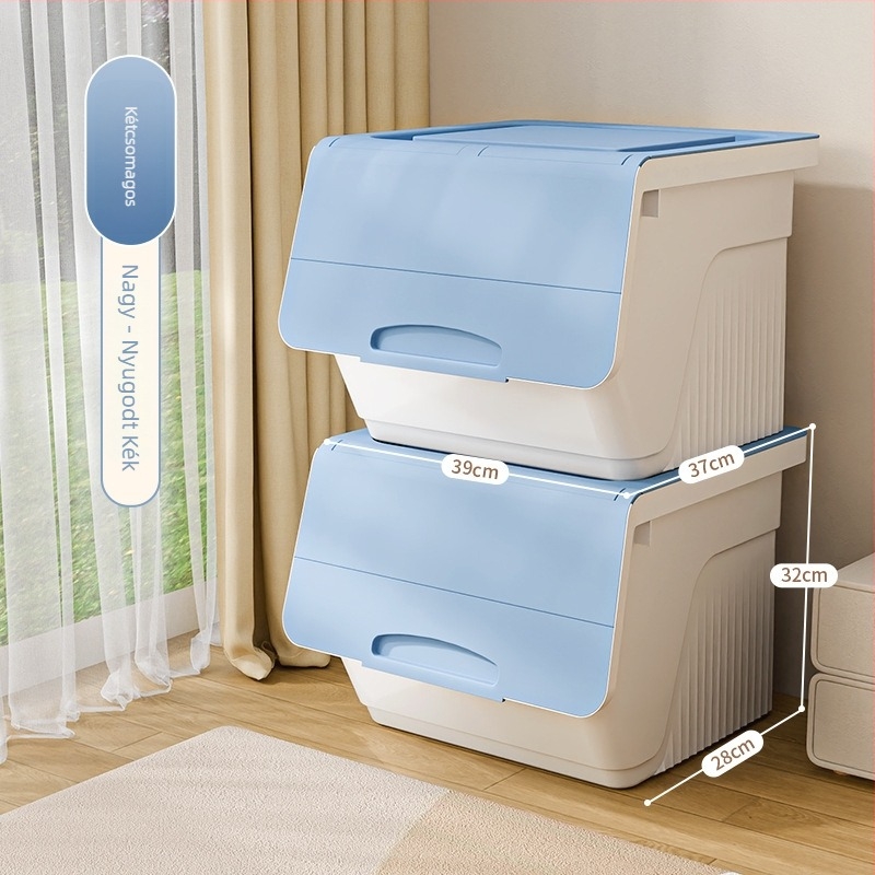 Előre nyíló háztartási tároló doboz — nagy kapacitású, PP-plasztik, 100% új anyag, többfunkciós a játékok, könyvek és ruhák számára, por- és nedvességálló
