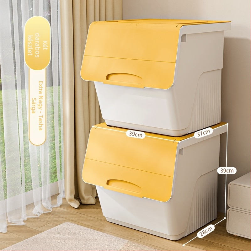 Előre nyíló háztartási tároló doboz — nagy kapacitású, PP-plasztik, 100% új anyag, többfunkciós a játékok, könyvek és ruhák számára, por- és nedvességálló