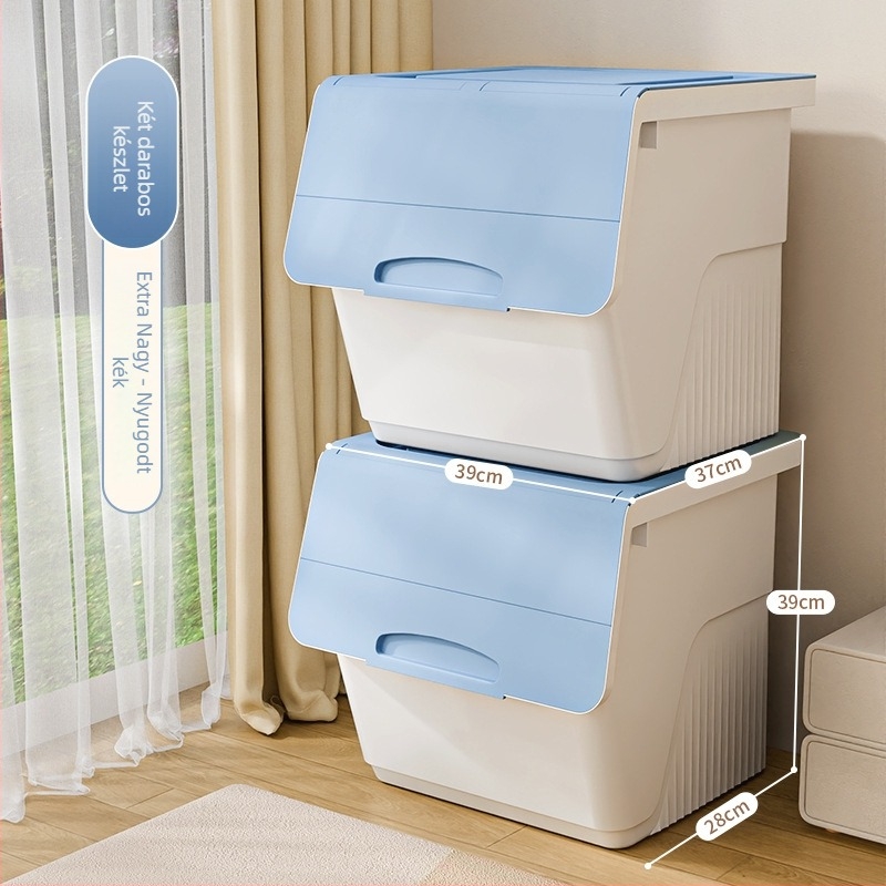 Előre nyíló háztartási tároló doboz — nagy kapacitású, PP-plasztik, 100% új anyag, többfunkciós a játékok, könyvek és ruhák számára, por- és nedvességálló