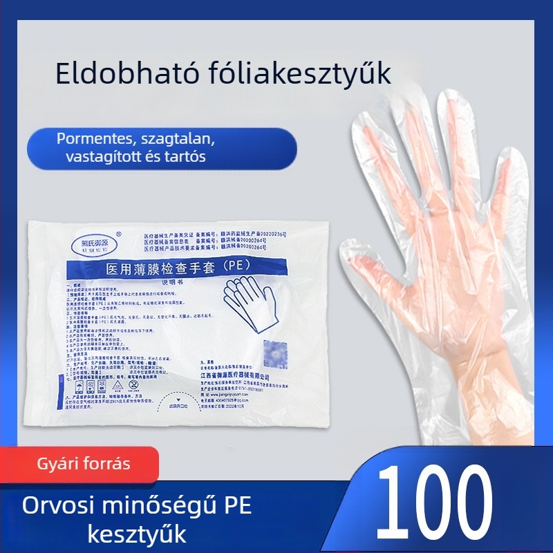 Egyszer használatos átlátszó PE kesztyűk orvosi vizsgálatokhoz, vastagított, otthoni használatra, élelmiszer-kezelésre, szépség és fodrászat területeire