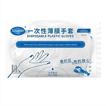 Egyszer használatos kesztyűk, élelmiszer-minőségű, vastagított filmmel, olajálló, háztartási és catering használatra