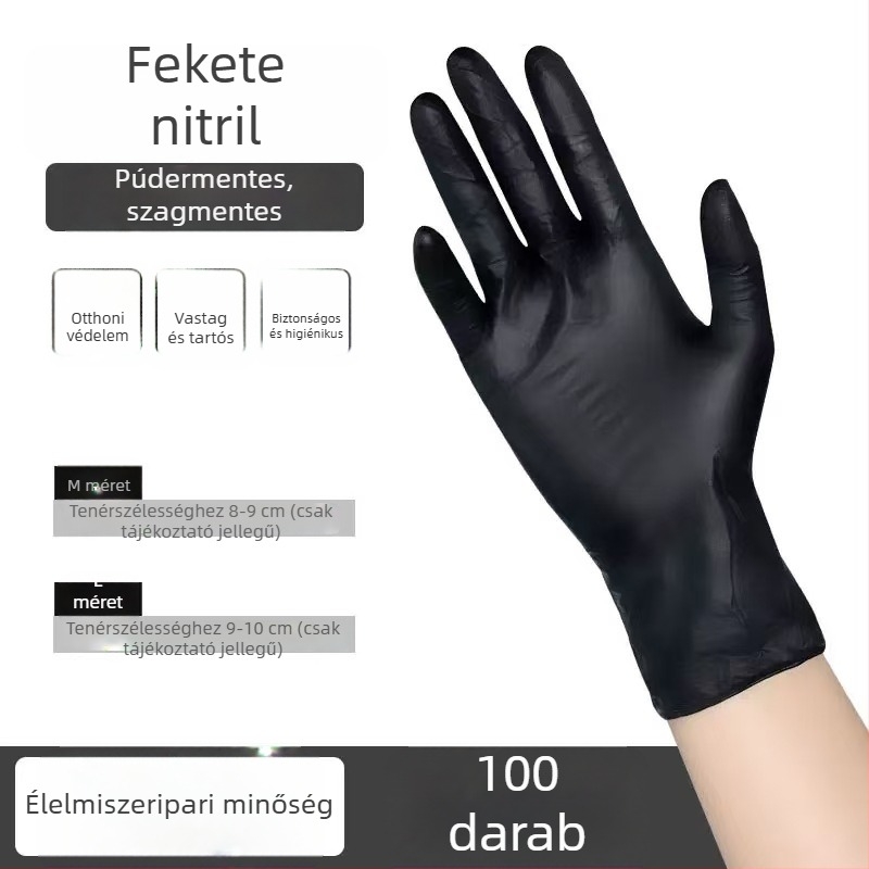 Egyszer használatos nitril kesztyűk, vastítottak, kopásállóak, csúszásmentesek, olajállóak, tartósak, fehér és fekete nitril kesztyűk