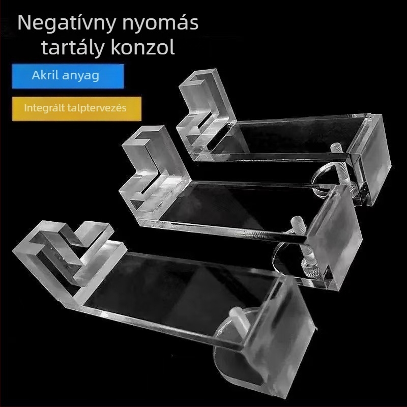 Akvarisztikai felszerelés: műanyagból készült negatív nyomású hengert rögzítő rendszer, átlátszó derékszögű tartó és függesztő keret; tömeg 35 g, termékkód 5051, márka Plastic qianyao