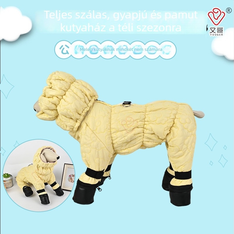 Macskák és kutyák számára készült fleece-béléssel meleg kabát, ősz-téli meleg, teljes hasvédő, négy lábra illeszkedő vastag pamutkabát, pórázzal használható, szélálló