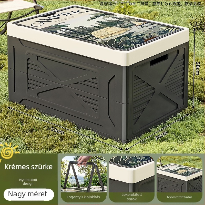 Összecsukható PP műanyag tároló doboz kempingezéshez és háztartási használatra — nagy kapacitás, hordozható, por- és nedvességálló, autócsomagtartóhoz alkalmas