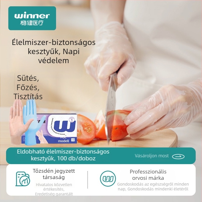 Egyszer használatos PVC kesztyűk mindennapi védelemre, vízálló, sokoldalú, jó illeszkedés, 100 db