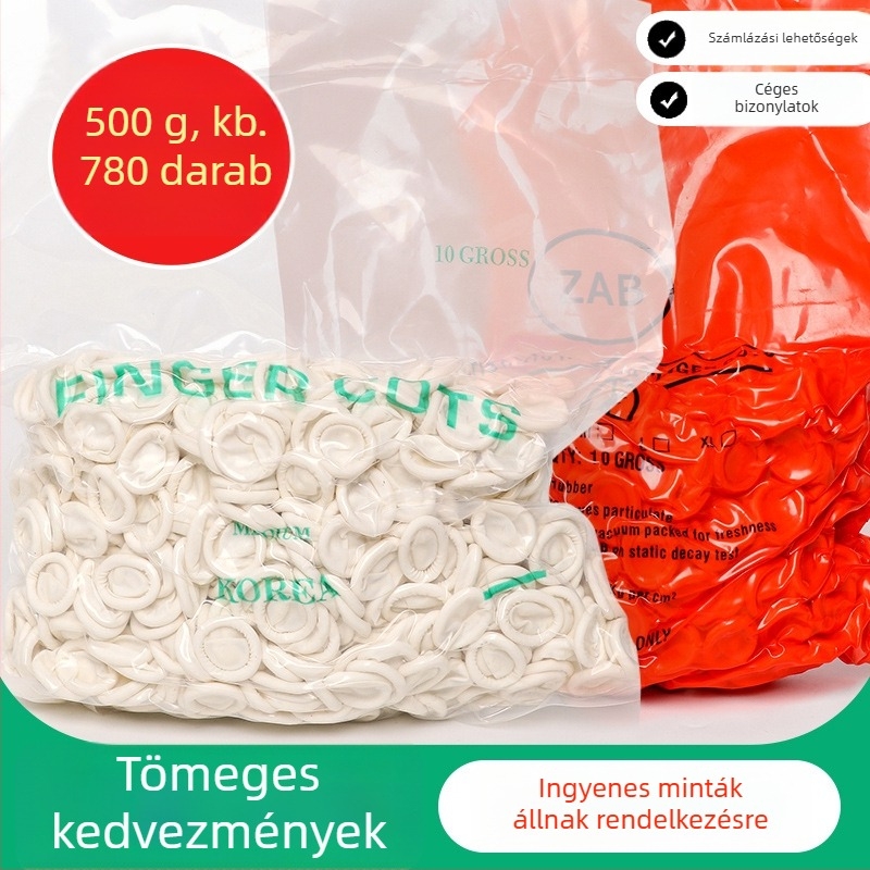 Egyszer használatos latex ujjvédők, antistatikus, csúszásmentes, fehér, 0,11 mm vastagság, 6–7 cm hosszúság, 500 g csomag