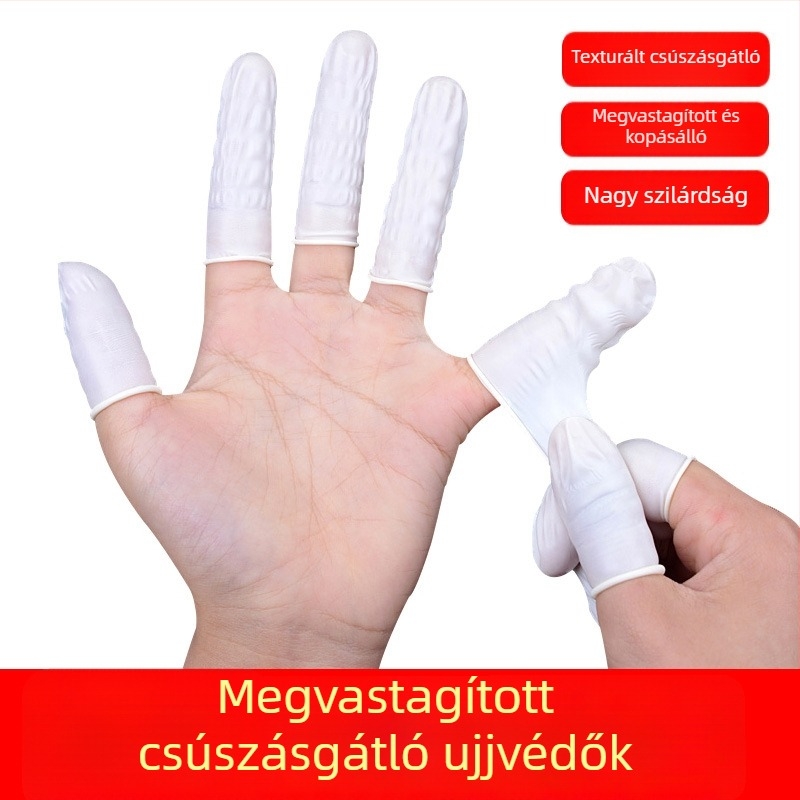 Egyszer használatos latex ujjvédők, antistatikus, csúszásmentes, fehér, 0,11 mm vastagság, 6–7 cm hosszúság, 500 g csomag