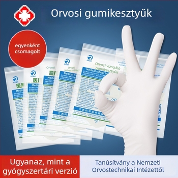Orvosi egyszer használatos latex kesztyűk vizsgálatra és műtétekre, magas rugalmasságú védő kesztyűk, márka Oulangan, egyenként csomagolt