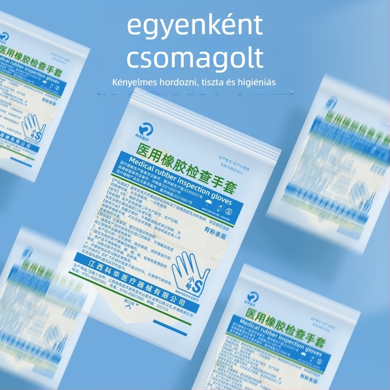 Orvosi egyszer használatos latex kesztyűk vizsgálatra és műtétekre, magas rugalmasságú védő kesztyűk, márka Oulangan, egyenként csomagolt