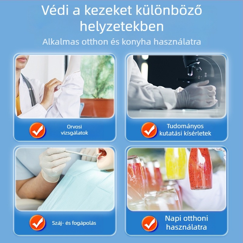 Orvosi egyszer használatos latex kesztyűk vizsgálatra és műtétekre, magas rugalmasságú védő kesztyűk, márka Oulangan, egyenként csomagolt