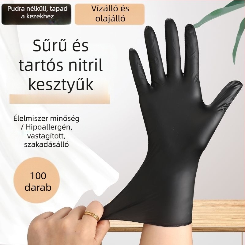 Egyszer használatos kesztyűk szintetikus gumiból, élelmiszer-minőségű, csúszásmentes, vízálló, érintőképernyő-kompatibilis, legfeljebb 0,05 mm vastagságú