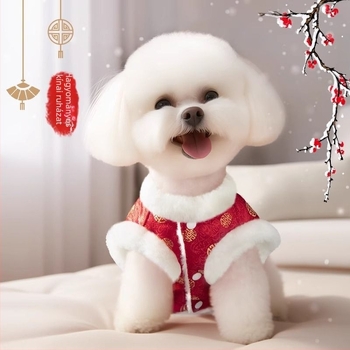 Tang-stílusú kutyavesta újévi ünnepi viselet – őszi–téli meleg ruházat kistestű fajtákhoz (pudli, Bichon Frisé, schnauzer, yorkshire terrier)